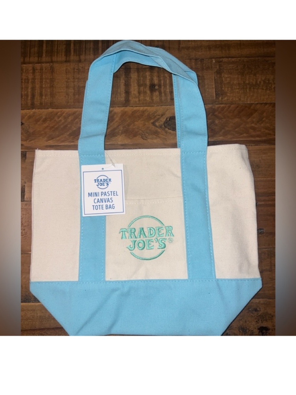 Trader Joe’s Mini Canvas Tote Bag for 1 Pale Blue-NEW With Tag Limited Edition